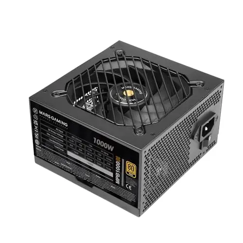Mars Gaming MPB1000SI, Alimentation PC ATX 1000W, Garantie 7 Ans, 80Plus Gold 90%, Ventilateur SI Extreme Silence avec Noyau Cuivre et Aluminium, Technologies AI2-RPM, DC-DC et SMD, Noir