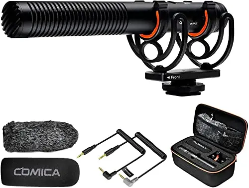 COMICA VM20 Caméra Shotgun Microphone, Vidéo Micro Super-Cardioïde avec écran OLED, Batterie au Lithium Rechargeable — 3.5mm Universel Microphone pour Canon Nikon Sony DSLR Caméras/Smartphones