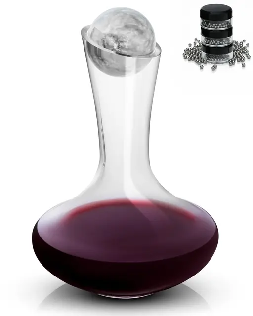 Gusto Nostro Carafe à Décanter en Cristal avec Bouchon en Marbre - Décanteur 750 ml en Verre Soufflé à la Main - Coffret Cadeau pour Vin Rouge avec Billes de Nettoyage