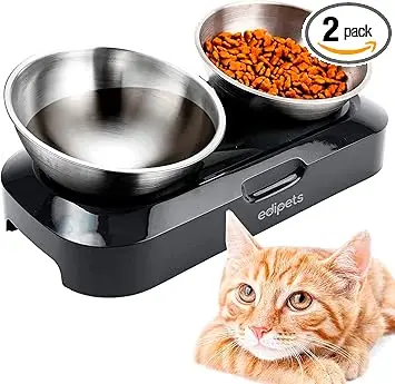 Edipets, Gamelle Chat, Double Bol en Acier Inoxydable, avec Angle Réglable 0 et 15 degrés, Bol pour Petit, Moyen, Grand Animal (Acier Inoxydable)