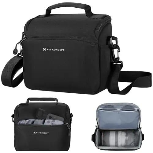 K&F CONCEPT Sac à Dos pour Appareil Photo, Crossbody bandoulière Housse de Protection pour Appareil Photo Reflex Sac Photo avec Compartiment pour Accessoires pour Appareil Photo DSLR/SLR