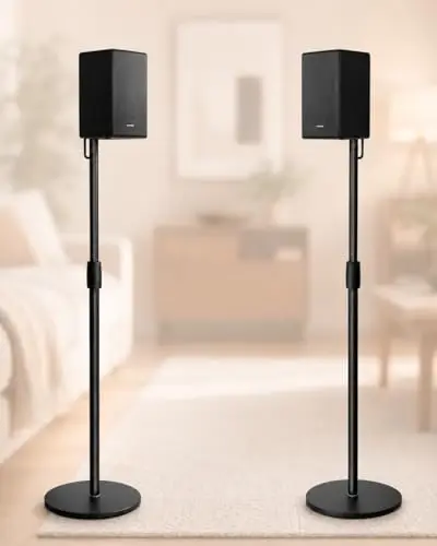 Lot de 2 Supports d'Enceinte Universel pour Enceintes Jusqu'à 73-140 cm Support d'enceinte Support de Sol Réglable en Hauteur par Poweka