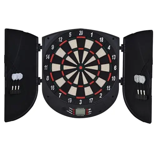 HOMCOM Cible de Jeu de Fléchettes Électronique Refermable avec 26 Jeux, Affichage LCD, Haut-Parleur, jusqu'à 8 Joueurs, Noir
