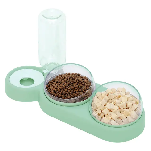 auvstar Double Gamelle Chat Surélevée,Inclinable à 15° Bol pour Chat Anti-Vomissements Bol pour Animaux de Compagnie 3-en-1 à Stockage d'eau Automatique,Disponible pour Les Chats et Les Chiots (Vert)