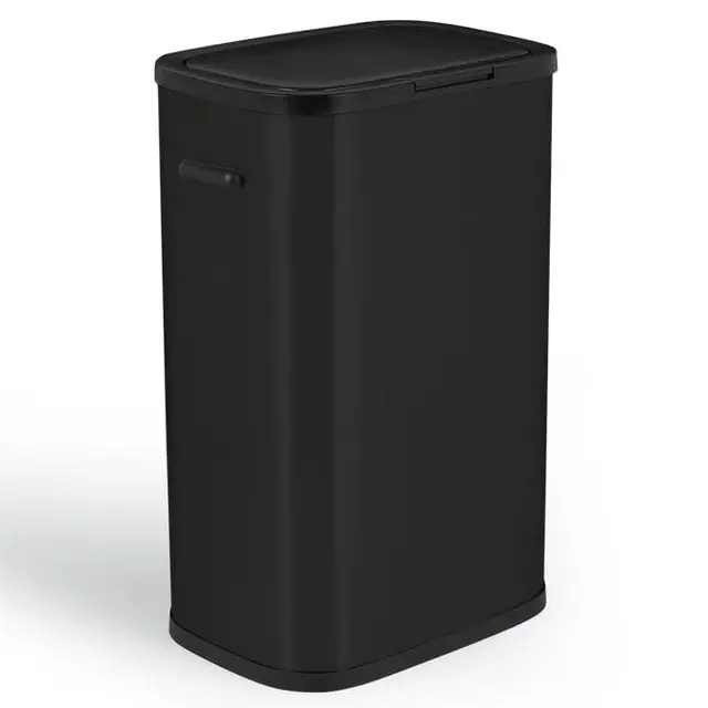 KITCHEN MOVE Poubelle de cuisine push 60L PORTLAND en acier Inox NOIR Ouverture par simple pression