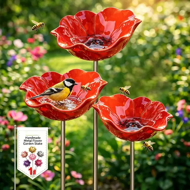 Lot de 3 Bain d'oiseaux Extérieur,Bird Bath Vasque de Jardin Extérieur, Bain d'oiseau/Bain Oiseaux Abreuvoir pour Oiseaux Extérieur,Mangeoire Oiseaux Extérieur sur Pied,Alimentation et Abri pour Oisea