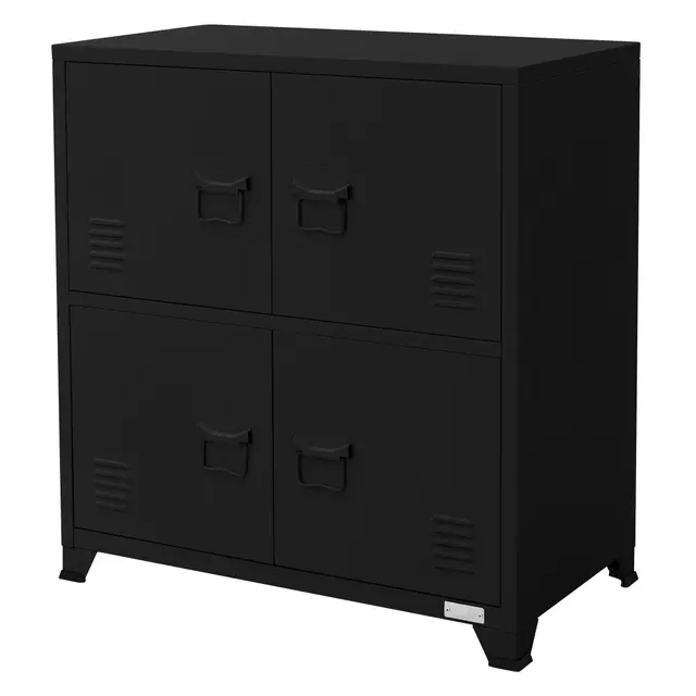 ML-Design Armoire de Classement Noir, 75x40x80,5 cm, Acier, Armoire de Bureau sur 4 pieds, Vestiaire à 4 portes, 2 Compartiments Intérieurs, Espace de Rangement, Stockage d'Objets, pour Salon, Chambre