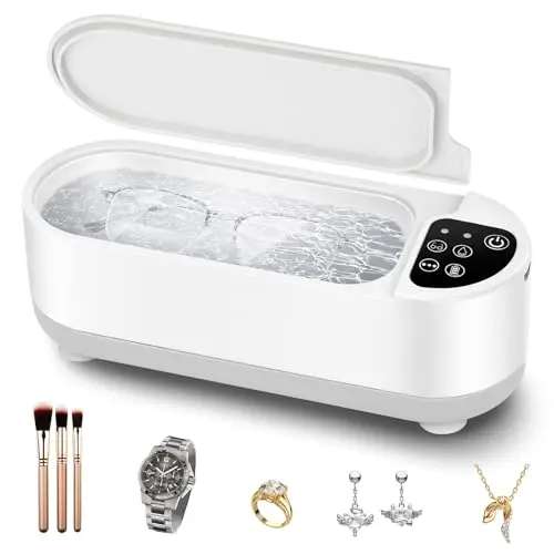 Nettoyeur Ultrasons, Nettoyage Ultrasons Lunettes 360°(2 Niveaux), Ultrasonic Cleaner pour Lunettes, Bagues, Pièces de Monnaie, Prothèses Dentaires