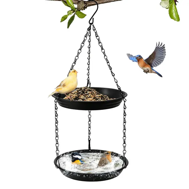 Abreuvoir à Oiseaux Suspendu, Conception 2 en 1 à Deux Niveaux, mangeoire à Oiseaux à Deux Niveaux, Convient à Une Utilisation Toute l'année dans Les Jardins et sur Les balcons
