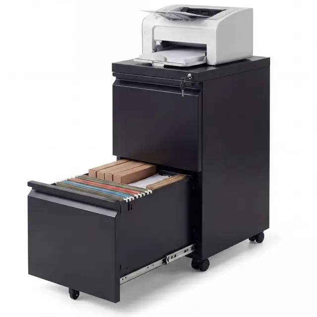 GIANTEX Caisson Bureau Mobile, Meuble Bureau en Acier avec 5 roulettes, 2 Tiroirs, 2 Barres Suspendues Réglables et Serrure, Meuble Rangement Papier Solide&Sécurisée, pour Légal, Lettre, A4, Noir
