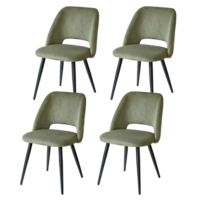 GrandCA HOME Lot de 4 Chaises de Salle à Manger Modernes, Dossier Creux en Velours Côtelé, Rembourrées, pour Salle à Manger, Cuisine, Salon et Chambre (Vert)