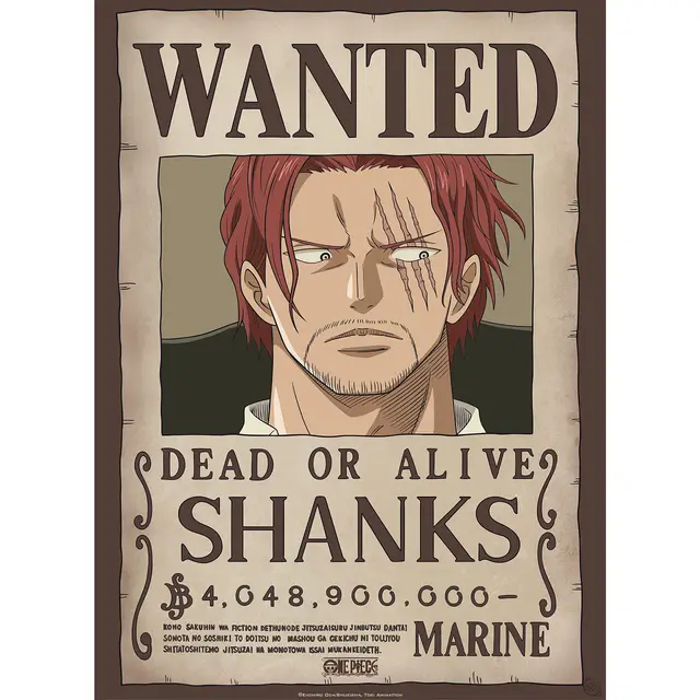 GB Eye – Poster ONE PIECE Wanted Shanks – Produit Officiel – Format 52 x 38 cm – Papier Laminé Haute Qualité – Affiche Prime Pirate - Roulé-filmé, beige