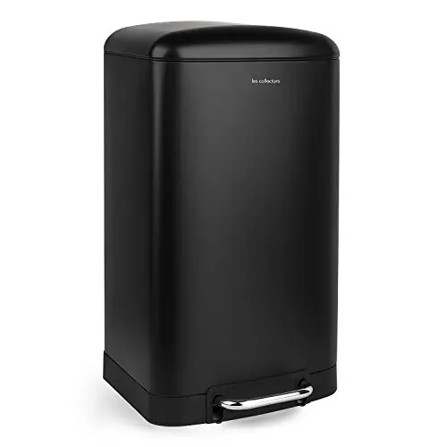 Les Collectors Poubelle de Cuisine à Pédale N°705, Acier inoxydable, Capacité 30L, Sac compatible 30-50L, Compacte, Pratique, Fermeture silencieuse, Seau intérieur amovible, Finition Mat, Noire