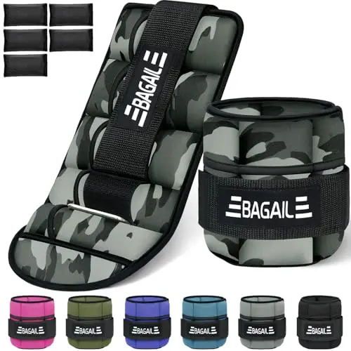 BAGAIL Poids de cheville réglables en 2 parties avec sac de sable amovible, sangle de poignet et sangle de cheville portable, 0,45 kg - 1,6 kg, circonférence 15-31 cm, idéal pour l'entraînement !