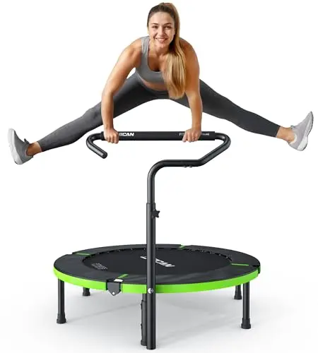 Trampoline d'intérieur BCAN, Mini-Trampoline de Fitness Pliable de 102 cm, pour Adultes, avec poignée réglable, Charge maximale de 150 kg, idéal pour l'entraînement à Domicile et Les.