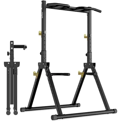 DH FitLife Power Tower pliable | Barre de Traction Autoportante, Barres Parallèles et Supports pour Haltères/Dossier | Station de Musculation Sport Maison