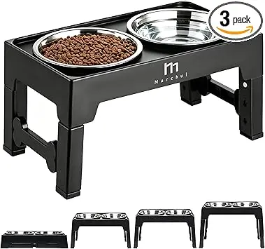 Marchul Gamelle Chien Surélevées de 4 Hauteurs Ajustables, Gamelle pour Chien avec 2 Bols en Acier Inoxydable, Pliable, Antidérapant, Convient aux Petits, Moyens et Grands Chiens