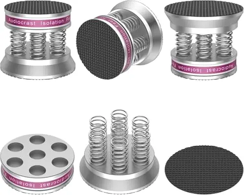 Tertullus Lot de 4 pieds de haut-parleur haut de gamme - Amortisseurs de vibrations - Pieds de haut-parleur HiFi - Avec amortisseur de résonance en caoutchouc antidérapant - Argenté