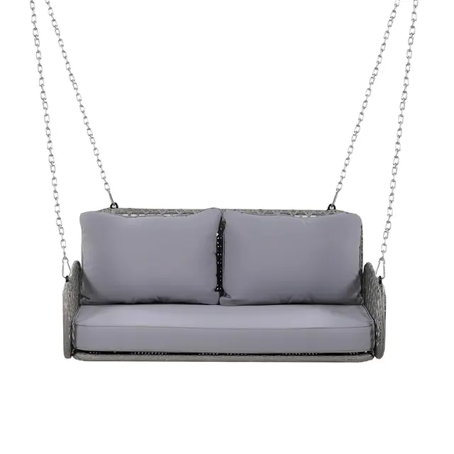 Balancelle de jardin, 2 places, 2 coussins de dossier, 1 coussin d'assise, banc de jardin pour balcon et jardin, en rotin synthétique, gris
