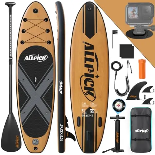 ALLPICK Paddle Gonflable, Kit de Padelsurf de Stand Up Paddle Sup Gonflable de 320 cm, avec Support Universel pour Caméra, Pagaie réglable, Débutants et confirmés, 200 kg