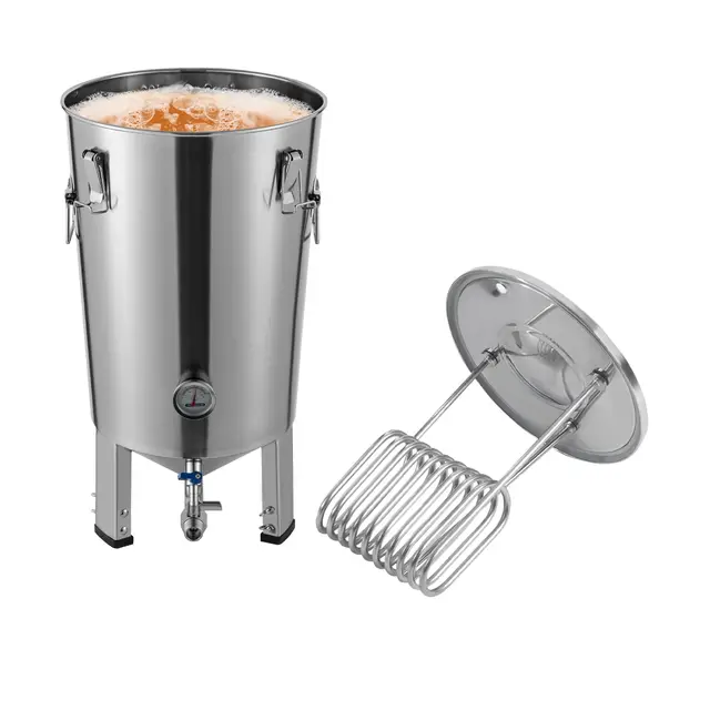 Machine à bière de 32 l avec spirale de refroidissement et affichage de la température, fond conique, fermenteur de bière en acier inoxydable pour brassage maison de bière et de vin