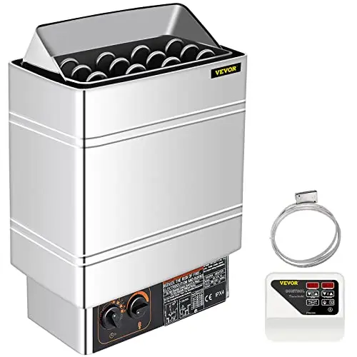 FlowerW Poêle pour sauna électrique 9 kW 380 V – 415 V, 2 modes (température, temps), avec appareil de commande externe et capteur de température 3M