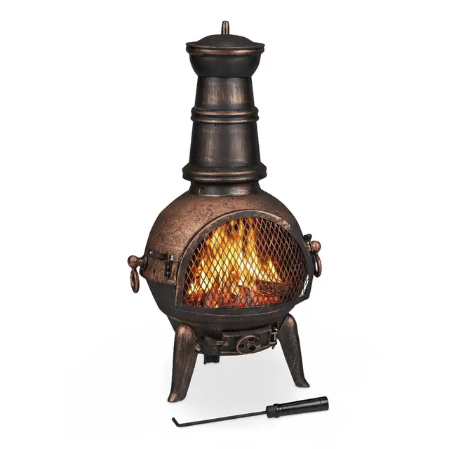 Relaxdays Braséro extérieur, Four Mexicain avec tisonnier, Fonte de Fer, Pare-étincelles, Jardin, 86x46x38 cm, Bronze
