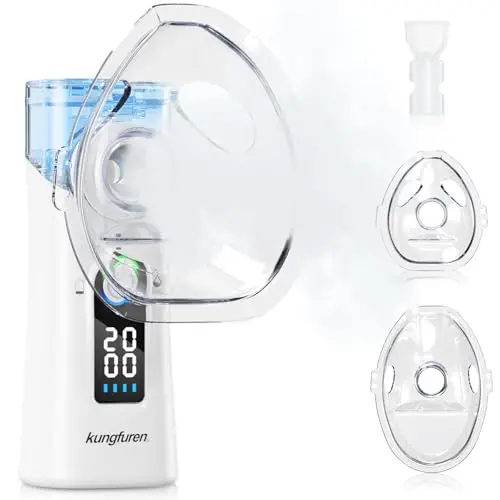 Nebuliseur Aerosol Portable à Nebulisateur Medical:Nébuliseur Portable Avec Nettoyage Automatique Et Écran LED - Avec Masques Pour Adultes Et Enfants - Silencieux Et Rechargeable Pour Maison Et Voyage