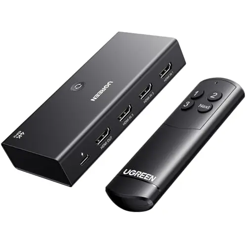 UGREEN Switch HDMI 4K 60Hz 3 Entrées 1 Sortie Commutateur HDMI 2.0 1080P 3D HDR10 Dolby Vision Atmos avec Télécommande Compatible avec PS5 4 Pro Xbox Switch 2 TV Stick Chromecast Lecteur Blu Ray
