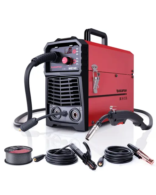 ARCCAPTAIN Poste a Souder MIG MAG sous gaz protecteur avec IGBT 140A AC230V, Poste à Souder 5 en 1 avec fil fourré FLUX/MMA E-Hand/Lift TIG avec dévidoir de fil synergique et 1kg de fil fourré 0,8mm
