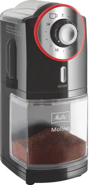 Melitta Moulin À Café Molino, 1019-01, Moulin À Café Électrique, Disque De Meulage Plat, Noir/Rouge, CD - Molino - Rouge Mat