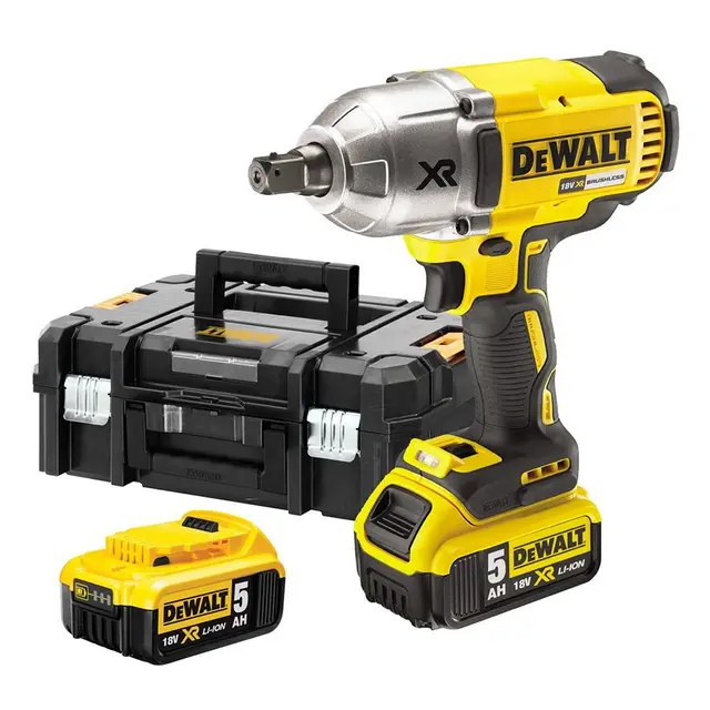 DEWALT - Boulonneuse à Chocs 1/2' Brushless XR 18V 5Ah Li-ion - DCF899P2-QW - Visseuse à Choc sans Fil avec Coffret TSTAK, Chargeur, 2 Batteries 5 Ah - Boulon M20 - 3 Vitesses (0-400/1200/1900tr/min)