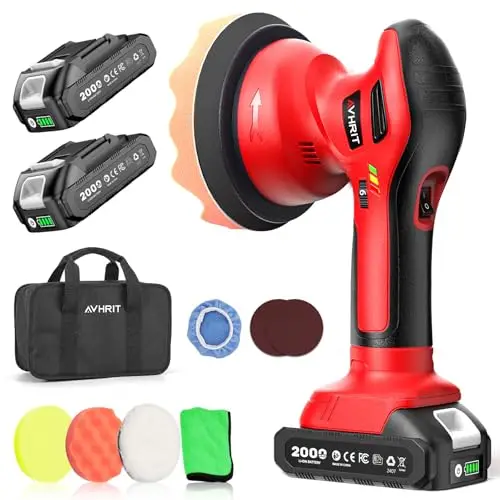 Polisseuse Voiture Sans, 2 Batteries 2000 mAh (jusqu'à 6 000 tr/min), Polisseuse de Voiture, Orbitale 8 mm pour l'entretien des Voitures et Des Bateaux, Polissage,Cirage et Finition des Voitures