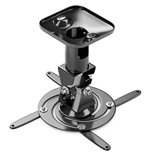 deleyCON Support de Plafond pour Projecteur Universel Beamer +-25° - Pivotant à 360° - Jusqu'à 15 Kg - Distance de Plafond 215mm - Gestion des Câbles - Noir