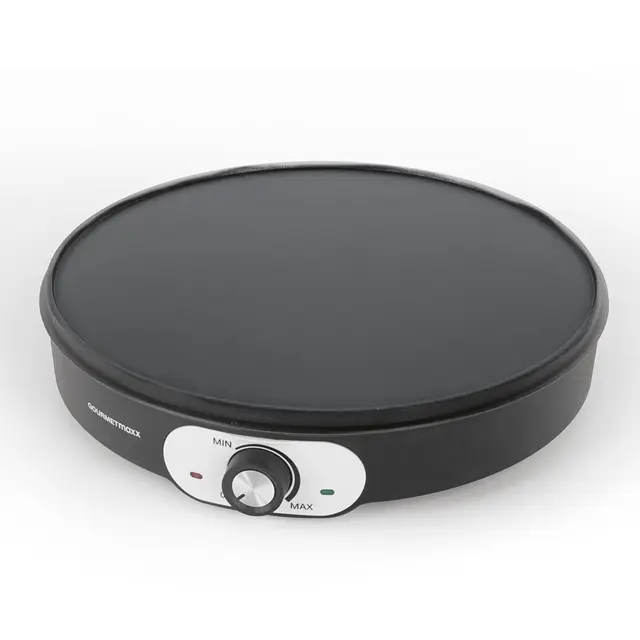 GOURMETmaxx Crepes Maker Plaque anti-adhésive de 30 cm - 1200 W - Avec régulateur de température - Fer à crêpes avec double affichage lumineux - Avec répartiteur de pâte en bois et spatule - Appareil