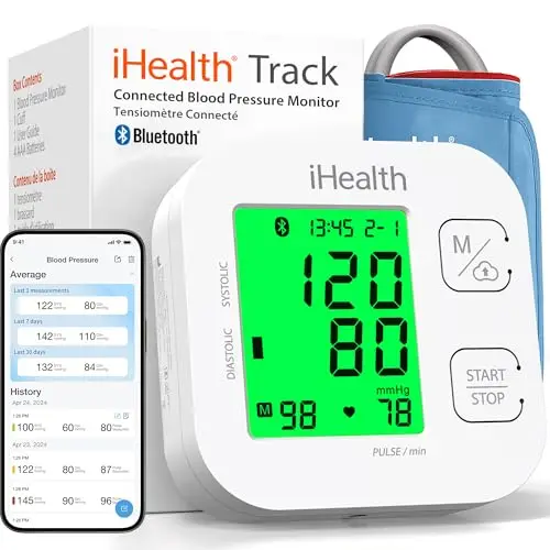 iHealth Track - Tensiomètre Bras pour Mesure Tension Artérielle, Pouls - 99 Mémoires - Affichage 3 Couleurs sur Écran LCD, Brassard Longue Portée - Dispositif Médical Bluetooth iOS, Android