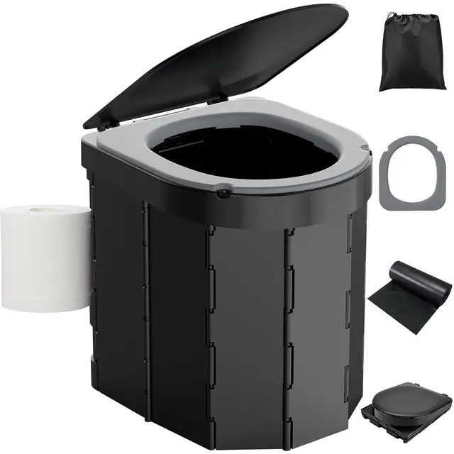 WADEO Toilette de Camping Pliable avec Coussin PU - Portable, Étanche, Couvercle et Porte-Papier - Pour Randonnée, Camping-Car et Voyage