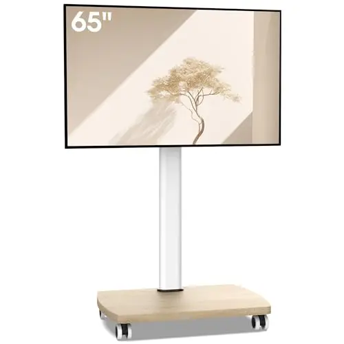 AOKCOS Support TV roulettes pour TV de 32-65 Pouces - Support TV sur Pied Plus Haut 1240 MM-1420 MM Pivotant 60° Inclinaison 12° jusqu'à 40 KG Max. VESA 400x400mm