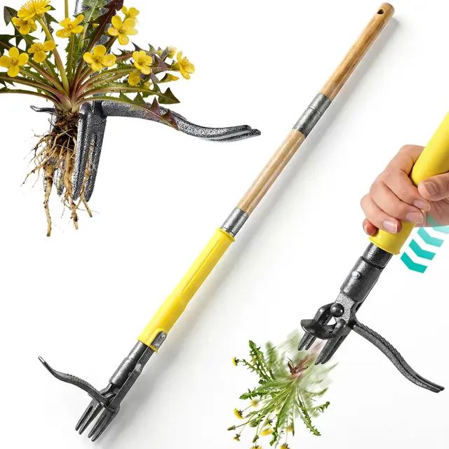 Désherbeur Manuel Extracteur de Mauvaises Herbes, Outil de Désherbage Debout 109 cm à Long Manche et Système d'Éjection, Arrache-Racines 4 Griffes, Cadeau Jardinage