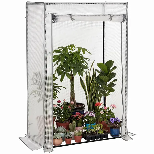 Outsunny Serre de Jardin, Serre de Balcon, bâche renforcée PE, châssis en Acier, Porte zippée Enroulable, pour légumes Plantes Fleurs en Toutes Saisons intérieur et extérieur, 100 x 50 x 150 cm Blanc