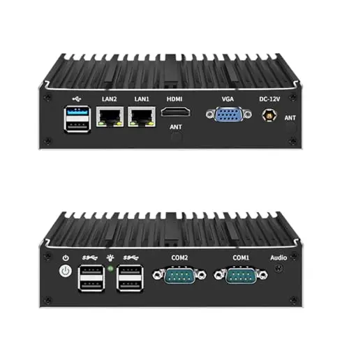 Celeron J1900 X86 Thin Client, Mini PC, Nano PC, PC Pas Cher avec 4G RAM 64G SSD Dual RJ45 Port Dual COM RS485 VGA HDMI 6 USB