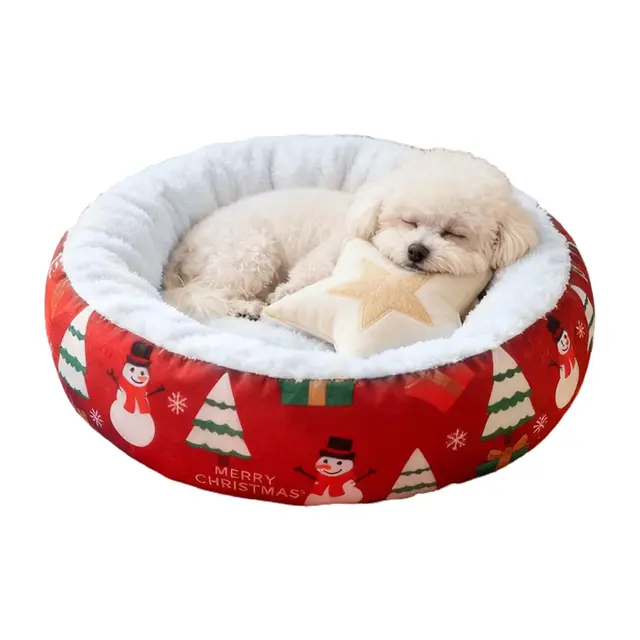 Générique Hundebett für Weihnachten - Weihnachten Runde Beruhigende Sofa | Katzenbaby Transportbox Hundezwinger Flauschige Unterlage,Für Wohnheim Wohnung Schlafzimmer Wohnzimmer Balkon