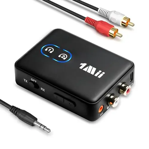 1Mii ML302 Transmetteur Récepteur Audio Bluetooth 5.3, RCA 3.5mm Jack Émetteur Adaptateur Bluetooth pour 2 Casque sans Fil, Son Hi-FI aptX LL/AD/HD pour TV, Chaîne Stéréo, PC, 30H Playtime