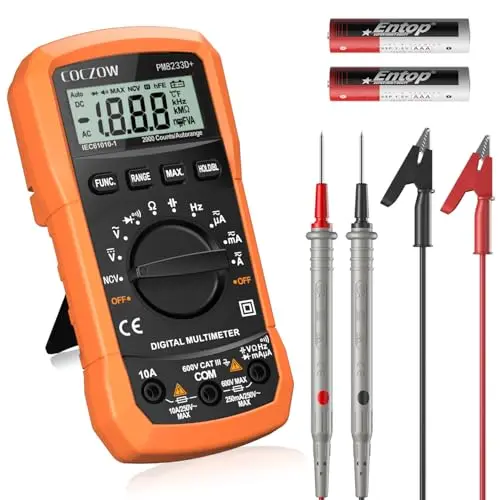 Multimètre numérique à plage automatique, testeur de tension ampère-ohm AC/DC, testeur multifonction avec tests de résistance, continuité, capacité, fréquence et diode, maintien des données et NCV