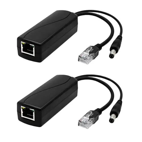 2 Pièces Splitter PoE 12V Adaptateur PoE Actif Gigabit 48V vers 12V 2A DC Connecteur 5.5x2.5mm Convertisseur Power Over Ethernet IEEE802.3af/at Plug and Play Transmission Réseau 10/100/1000 Mbps