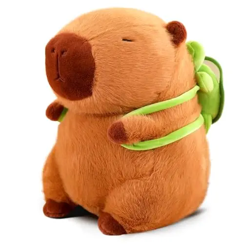 Zaloife Peluche Capybara Jouet, 23cm Peluche Capybara avec Oreiller Tortue Feature Plush Poupée en Peluche, Brun Peluche Cadeau pour Enfants 1