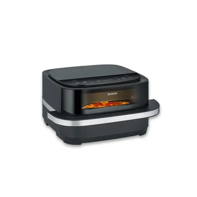 SEVERIN Friteuse à air chaud, Air fryer avec programme spécial pizza, Friteuse sans huile avec panier de 4 L sans PFAS, Multicuiseur avec fenêtre, Noir, FR 2464