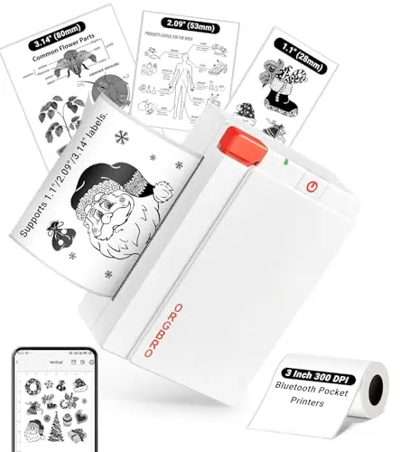 ORGBRO Mini Imprimante, X3 Thermique Bluetooth Imprimante Autocollante Portable, avec 1 Rouleau de Papier Thermique, 300DPI Petite Printer pour DIY Photos, Notes, Compatible iOS Android, Blanc