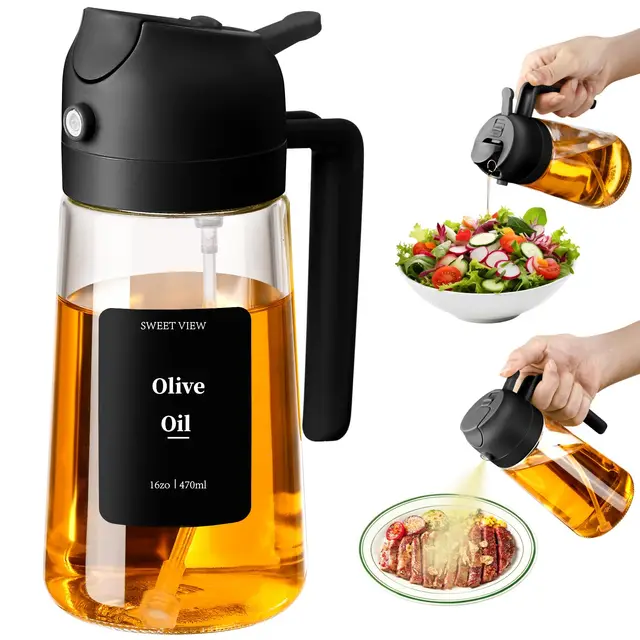 SWEET VIEW Distributeur et Spray d'Huile 470 ml - Pour Huile d'Olive, Cuisine, Friteuse à Air, Salade, Barbecue (Noir)