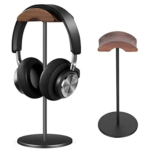 Kopfhörerständer Holz Headset Halter PC Gaming Kopfhörerhaken Aufhängetisch mit Nussbaumkopfstütze